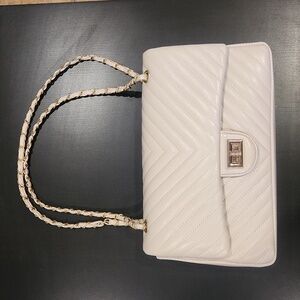 Light gray beige double flap shoulder bag